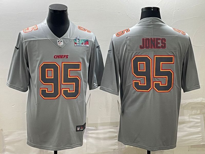 Men Kansas City Chiefs 95 Jones Nike Atmospheric Gray style Super Bowl LVII Patch Limited NFL Jersey